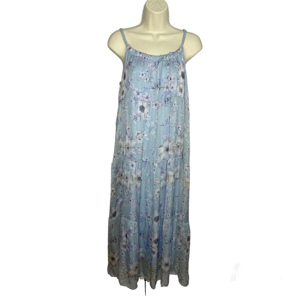 Elena Baldi Silk Blend Tiered Floral Maxi Dress